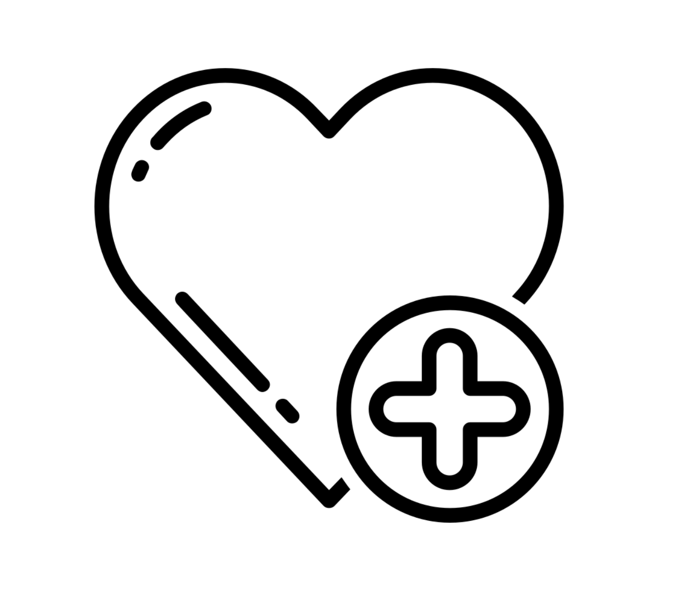 A heart with a plus icon underneath